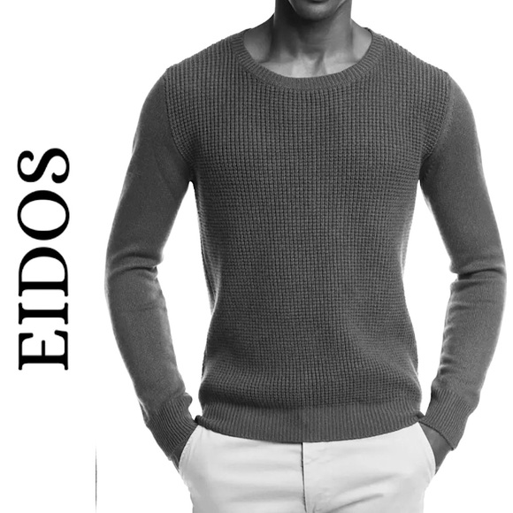 Eidos Waffle Knit Cashmere Crewneck Sweater Gray Men’s XL Made In Italy Luxury - Picture 2 of 13